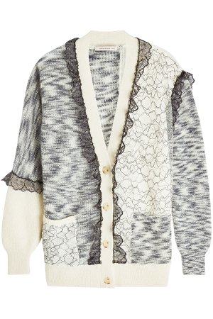 Patchwork Cardigan with Mohair, Wool and Lace Gr. S