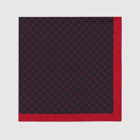 gucci GG check silk pocket square navy blue and red