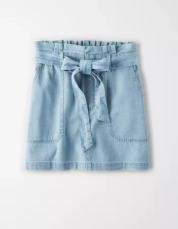 AE High-Waisted Denim Paperbag Mini Skirt blue