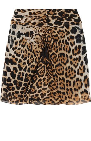 Saint Laurent Leopard-Print Shirred Mini Skirt