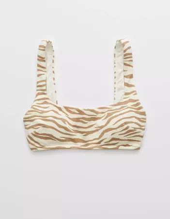 Aerie Pique Animal Print Wide Strap Scoop Bikini Top ivory