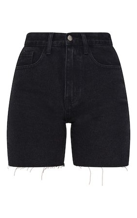 Petite Black Longline Split Hem Detail Shorts | PrettyLittleThing