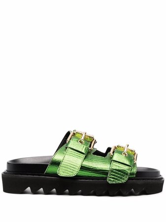 Moschino snakeskin-effect double buckle sandals