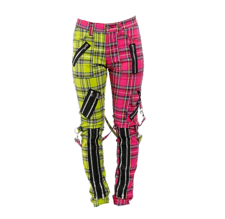 Tripp NYC Split Leg Plaid Bondage Pant Lime and Pink Plaid (Dei5 edit)