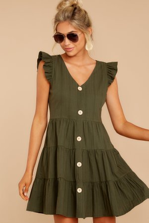 Cute Olive Button Front Dress - Short Ruffled Sun Dress - Dress - $44 – Red Dress