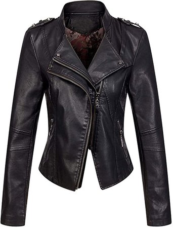 chouyatou Women's Candy Color Asymmetric Zip Slim Faux Leather Cropped Moto Jacket at Amazon Women's Coats Shop