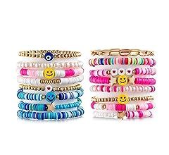 Amazon.com: LieToi 16Pcs Preppy Heishi Bracelets Set Colorful Smile Heart Star Evil Eye Beaded Polymer Clay Pearl Stackable Charm Y2K Kidcore Summer Beach Bohemian Layering Bracelets Jewelry for Women Girls Teens: Clothing, Shoes & Jewelry