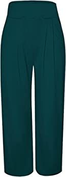 MESLIMA Women' s Causal Long Pants High Waist Wide Leg Stretchy Loose Fit Trousers with Pocket at Amazon Women’s Clothing store