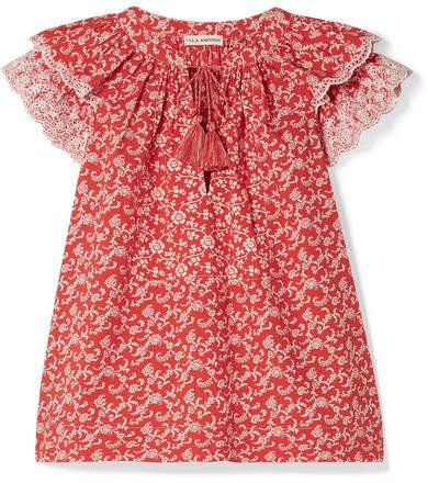Elm Broderie Anglaise-trimmed Floral-print Cotton-poplin Blouse - Red