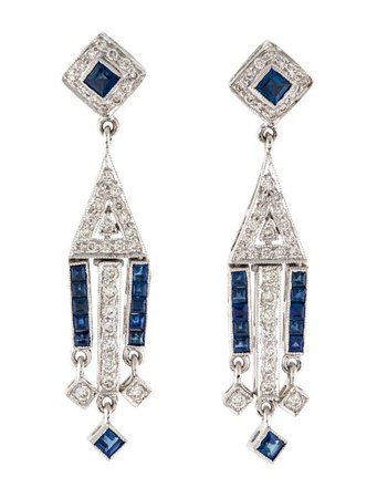 Earrings 18K Diamond & Sapphire Drop Earrings - Earrings - EARRI50904 | The RealReal