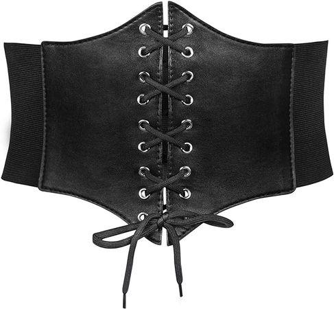 JASGOOD Women’s Elastic Costume Waist Belt Lace-up Tied Waspie Corset Belts for Women, Black,Fits Waist 27-30 Inches at Amazon Women’s Clothing store