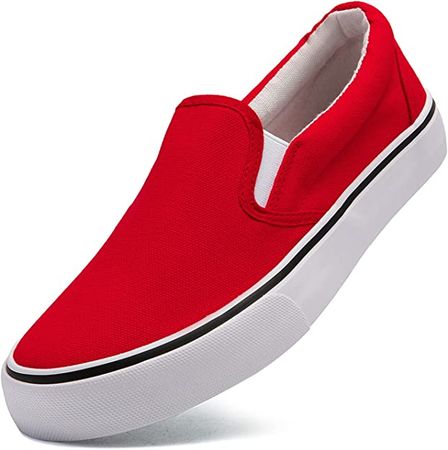 Amazon.com | Low-Top Slip Ons Women's Fashion Sneakers Casual Canvas Sneakers for Women Comfortable Flats Breathable Padded Insole Slip on Sneakers Women Low Slip on Shoes, 8, Red | Fashion Sneakers