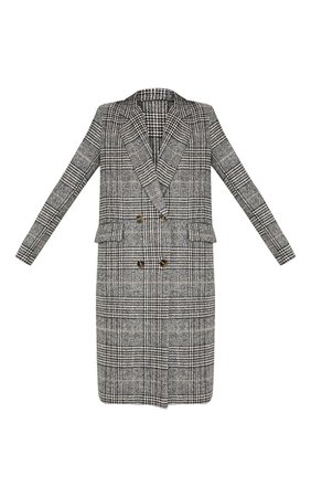 Black Oversized Check Coat | Coats & Jackets | PrettyLittleThing USA