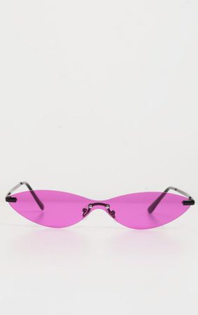 Neon Purple Frameless Slim Cat Eye Sunglasses | PrettyLittleThing