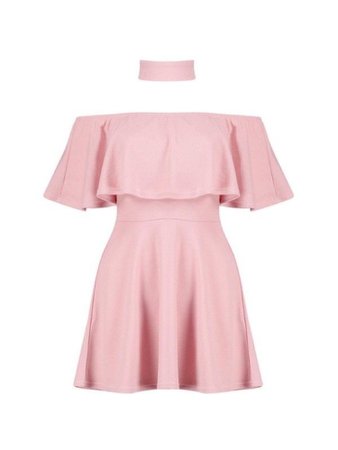 Pink off the shoulder mini dress w: matching choker