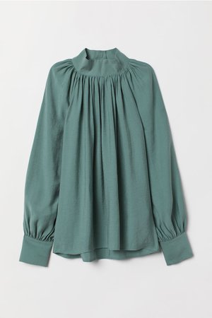Блузка с широким рукавом - Приглушенный зеленый - Женщины | H&M RU