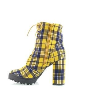 Poshmark Mata Shoes | Sexy Yellow Plaid Chunky Heel Lace Up Ankle Boots