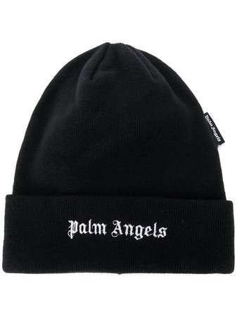 Palm Angels logo-embroidered beanie black PMLC012F20KNI0011001 - Farfetch