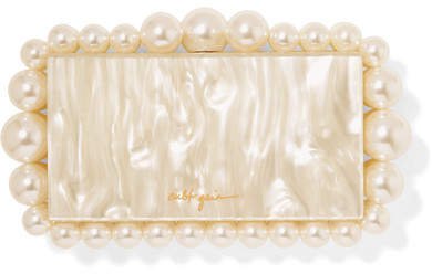Eos Faux Pearl-embellished Marbled Acrylic Clutch - White