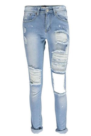 Mid Rise Relaxed Fit Open Knee Boyfriend Jeans | Boohoo