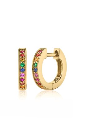 14k Yellow Gold Rainbow Pave Huggie Hoop Earrings By Sydney Evan | Moda Operandi