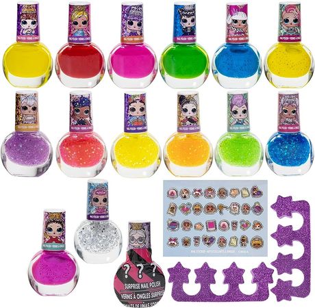 Amazon.com : LOL Surprise Girl Peel-Off Nail Polish Activity Set for Girls, Ages 3+ with 15 Nail Polish Colors, Toe Spacers and Nail Stickers, Perfect for Parties, Sleepovers and Makeovers : Beauty & Personal Care
