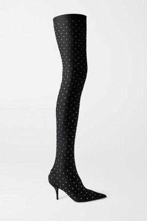 Black Knife crystal-embellished stretch-satin thigh boots | Balenciaga | NET-A-PORTER