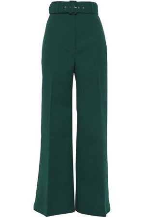 Forest green Belted cloqué flared pants | Sale up to 70% off | THE OUTNET | EMILIA WICKSTEAD | THE OUTNET
