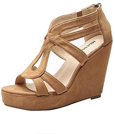 Amazon.com | Mila Lady Lisa 5 Zippered Strappy Open Toe Platform Wedges Heeled Sandals Shoes for Women | Platforms & Wedges
