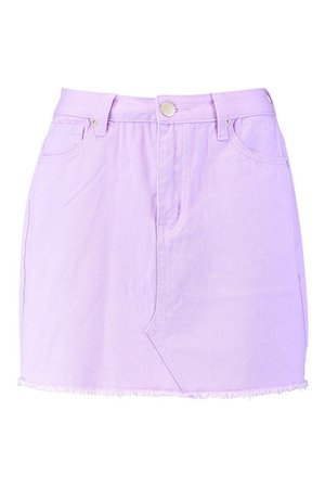 Denim Frayed Hem Mini Skirt | Boohoo lilac