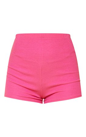 Hot Pink Soft Rib Hot Pants | Skirts And Shorts | PrettyLittleThing CA