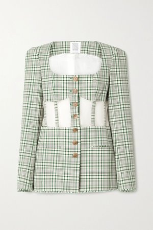 Green Organza-paneled checked cotton-blend canvas blazer | Rosie Assoulin | NET-A-PORTER