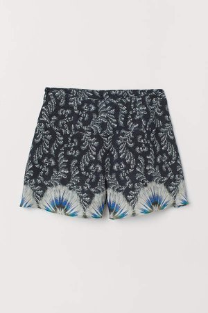 Patterned Linen Shorts - Black