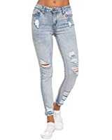 Resfeber Women's Ripped Skinny Jeans Stretch Comfy Pants Distressed Destroyed Jean with Holes at Amazon Women's Jeans store