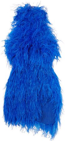 The Feather-embellished Tulle Mini Dress - Blue