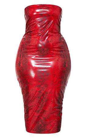 Plus Red Snake Vinyl Bandeau Midi Dress | PrettyLittleThing