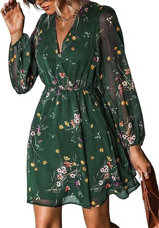 CUPSHE Women's Floral Print Chiffon A-Line Mini Dress Long Peasant Sleeves at Amazon Women’s Clothing store