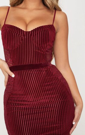 Burgundy Velvet Lace Panel Dress | Dresses | PrettyLittleThing