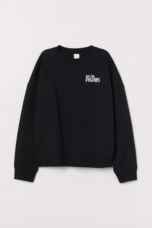 Sweatshirt with Text Design - Black