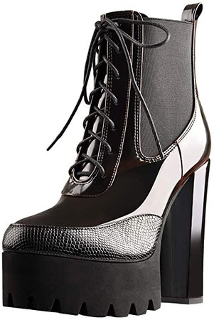 Amazon.com | LISHAN Women's Lace Up Chunky Heel Platform Ankel Boots | Ankle & Bootie