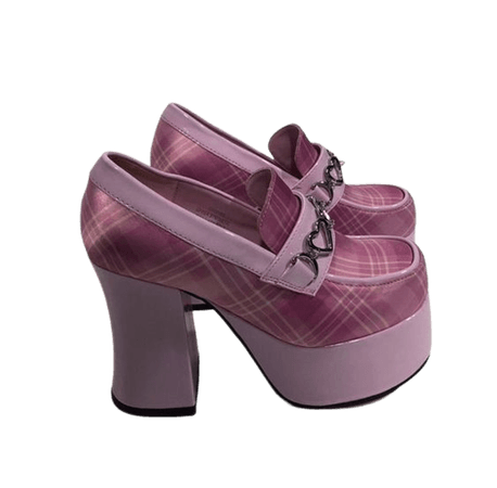 Vintage Pink Platform Plaid Heels