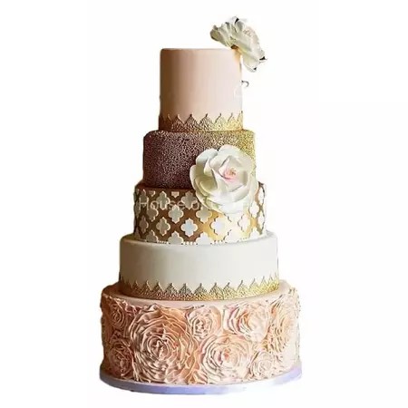 Light pink, gold and white cake