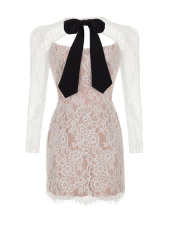 Black white and pink lace long sleeve bow mini dress