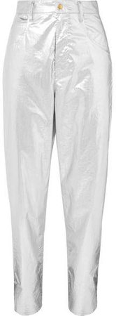 Torsy Metallic Coated Cotton Tapered Pants - Silver