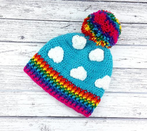 Rainbow Cloud Hat Rainbow Beanie Crochet Beanie Bobble Hat | Etsy