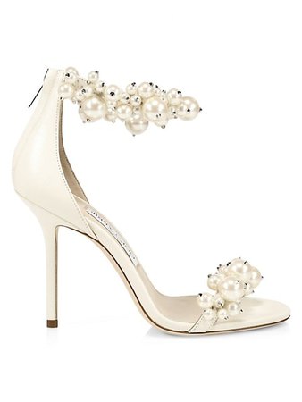 Jimmy Choo Maisel Faux Pearl-Embellished Leather Sandals Pumps Heels