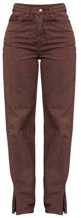 brown-split-hem-straight-leg-jeans