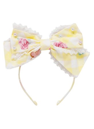 yellow bow pink flower headband