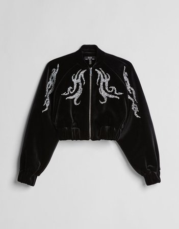 Bomber jacket with bejeweled patches - NEW - Woman | Bershka