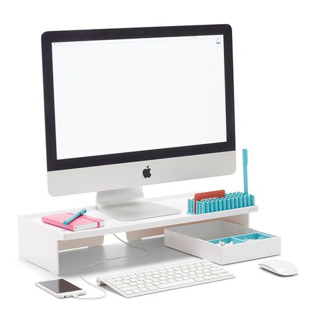 White Monitor Riser| Desk Accessories & Organization | Poppin